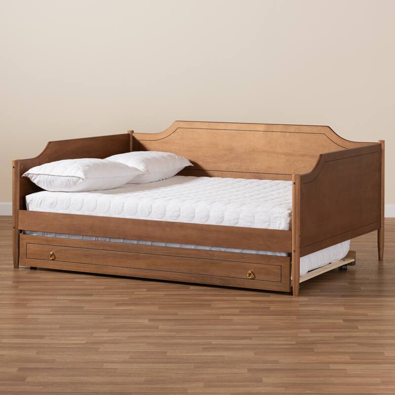 Alya Classic Traditional Farmhouse Full Daybed with Roll-Out Trundle Bed