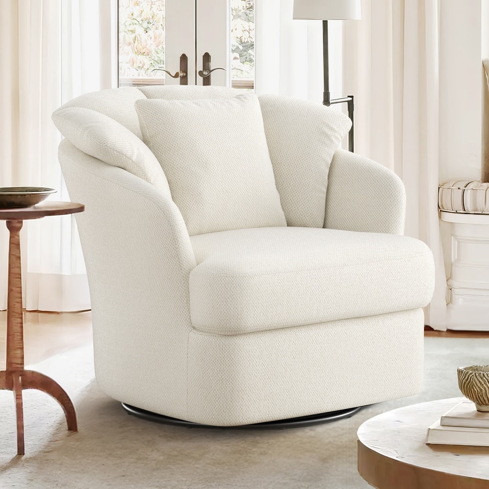 Upholstered Swivel Accent Chair Barrel Armchair Metal Frame with Pillows Living Room Chair
