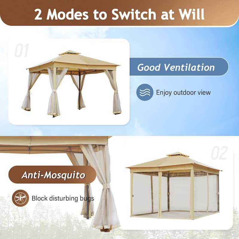 Roomfitters 10x10 FT Outdoor Gazebo with Double Roofs, Patio Canopy and Mosquito Netting for Backyard, Garden, Lawn