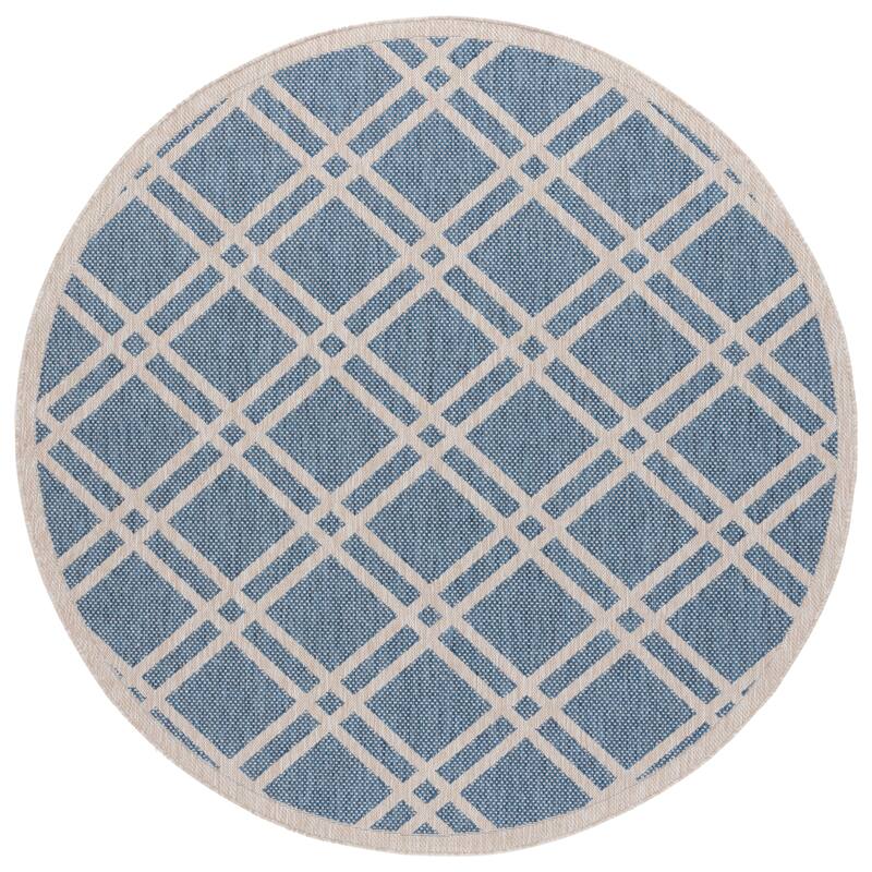 SAFAVIEH Beach House Janieke Transitional Rug - 6'7" Round - Blue/Ivory