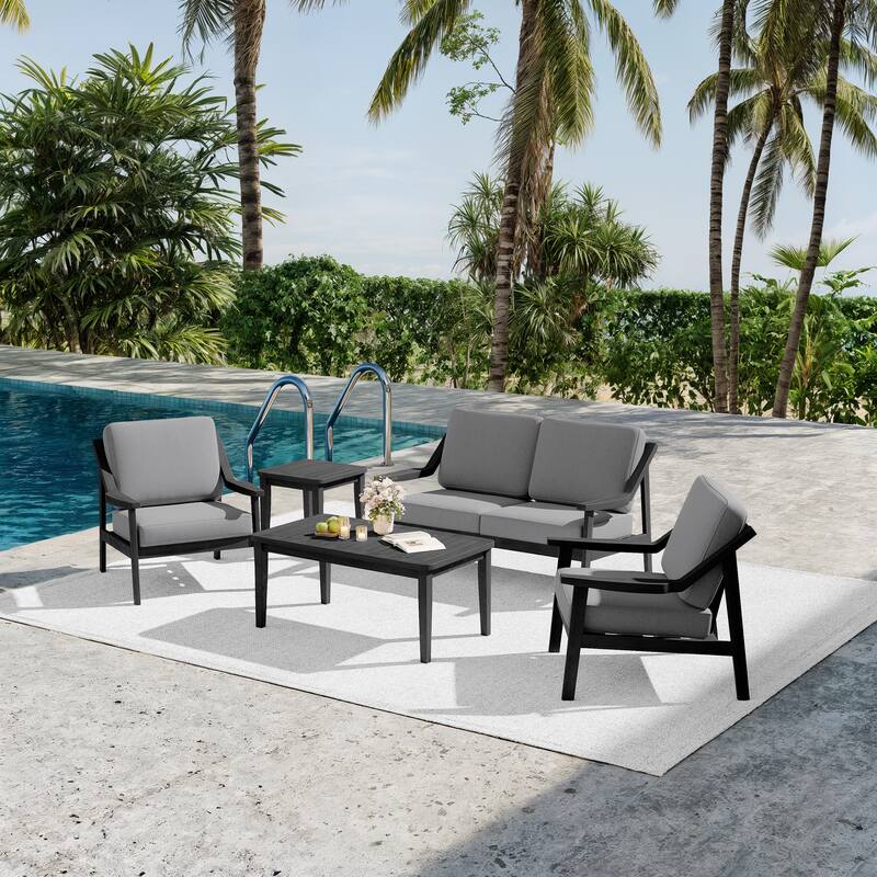 5-piece Adirondack Patio Teak Lounge Chairs Loveseat Conversation Set