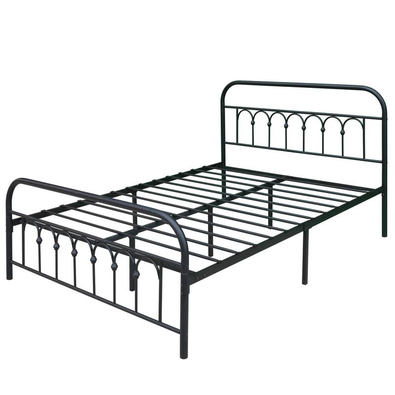 Metal Platform Bed Frame with Headboard and Footboard, Heavy Duty Slat Support/Underbed Storage Space, Vintage Style