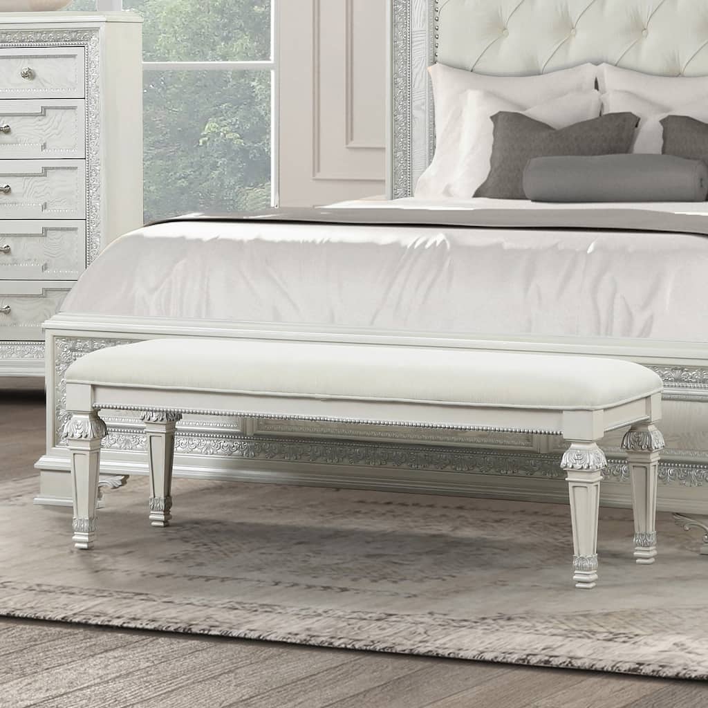 Furniture of America Estreya Traditional Creamy White Wood Padded Bench