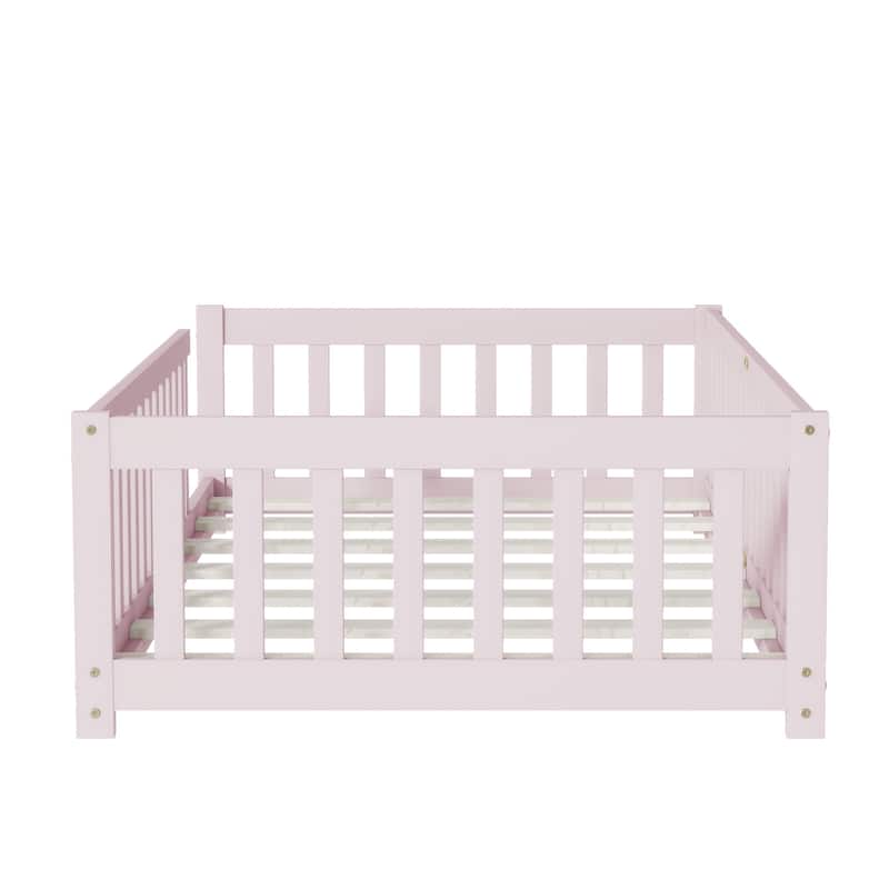 Twin Floor Platform Bed with Fence without Door