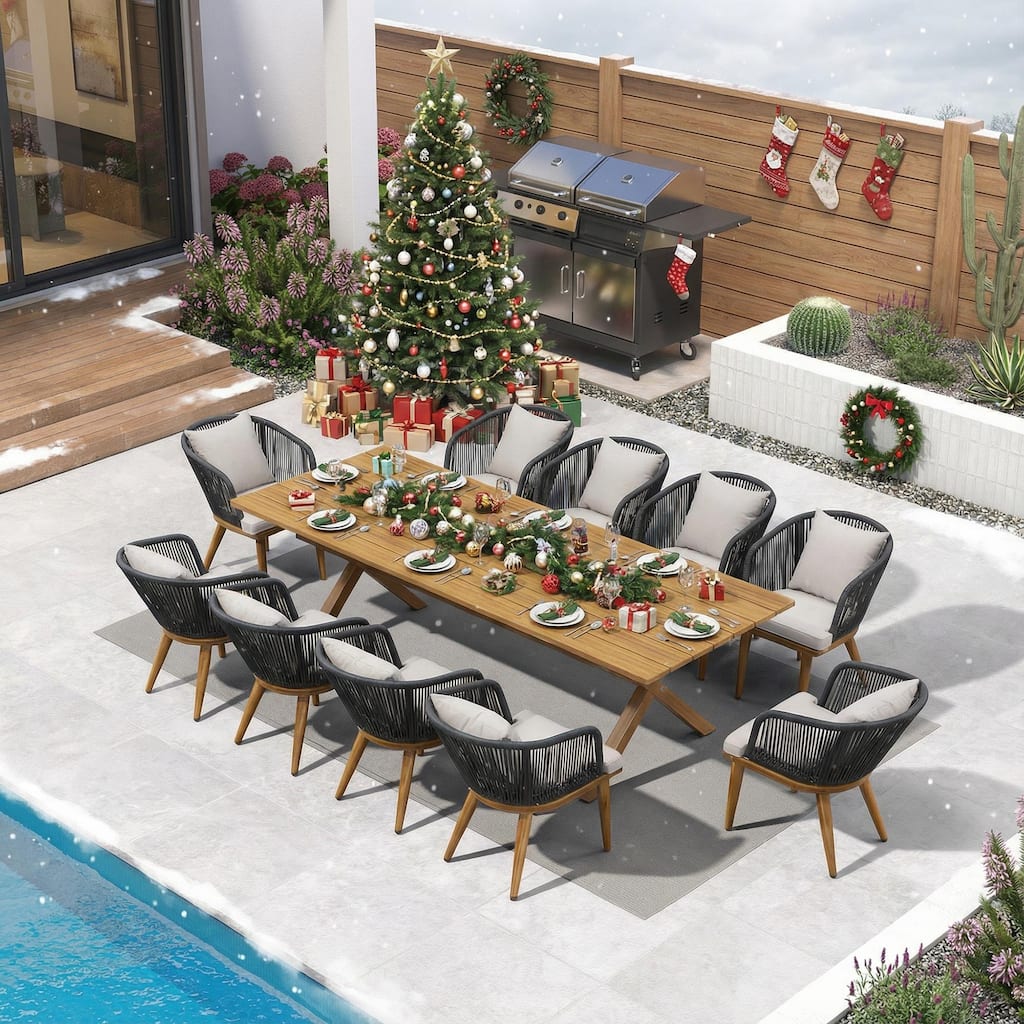 PURPLE LEAF Outdoor patio Dining Set for Garden Deck Wicker Table and Chairs Set-7/9/11 Piece