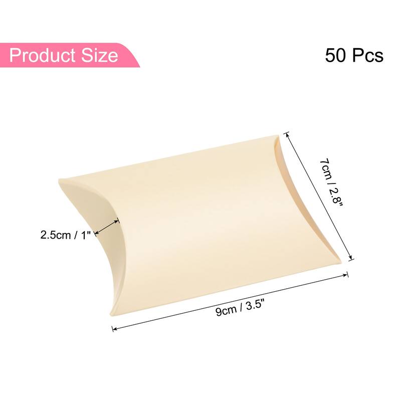 50Pcs Pillow Boxes 3.5 x 2.8 x 1 Inch Gift Boxes - Light Yellow