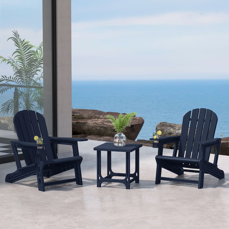 Coastline Outdoor Poly 3-Piece Set Adirondack Chair with Side Table