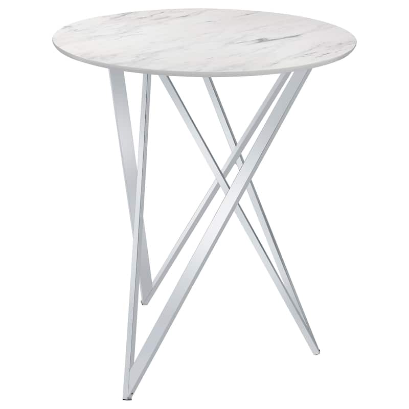 Bexter Round 35-inch Faux Marble Bistro Bar Table Chrome - White Faux Marble