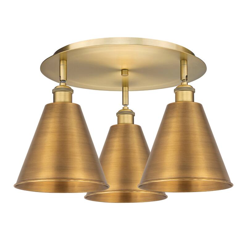 Innovations Lighting Ballston Cone - 3 Light 20" Flush Mount - Brushed Brass