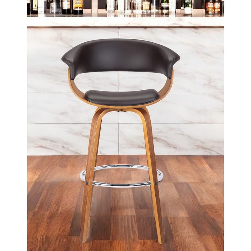 HomeRoots 31" Brown Faux Leather And Solid Wood Swivel Low Back Bar Height Bar Chair - Bar Height - Single - Brown