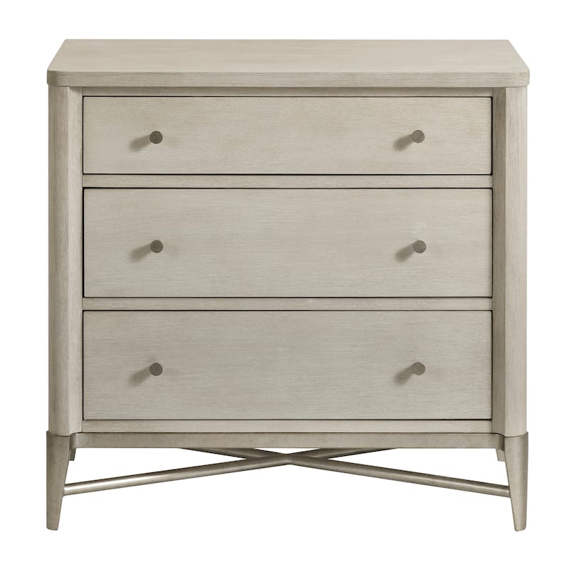 Roundhill Furniture Mantalia Solid Wood 3-Drawer Nightstand with Metal Frame, Champagne