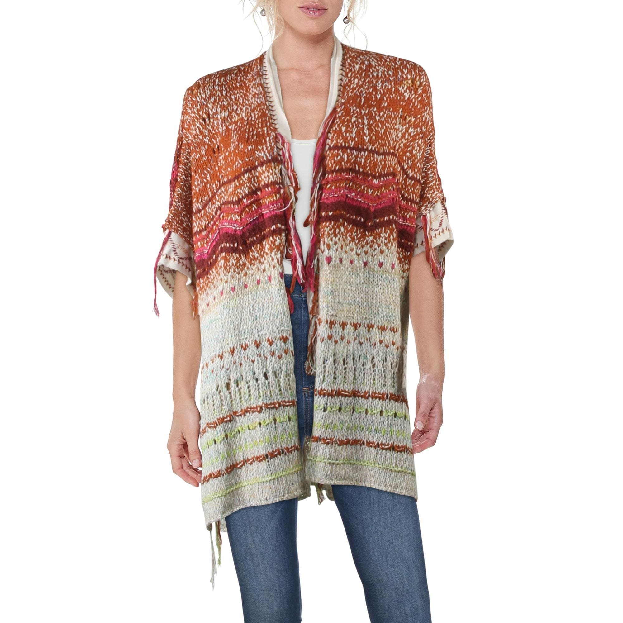 three quarter sleeve cardigan sweater