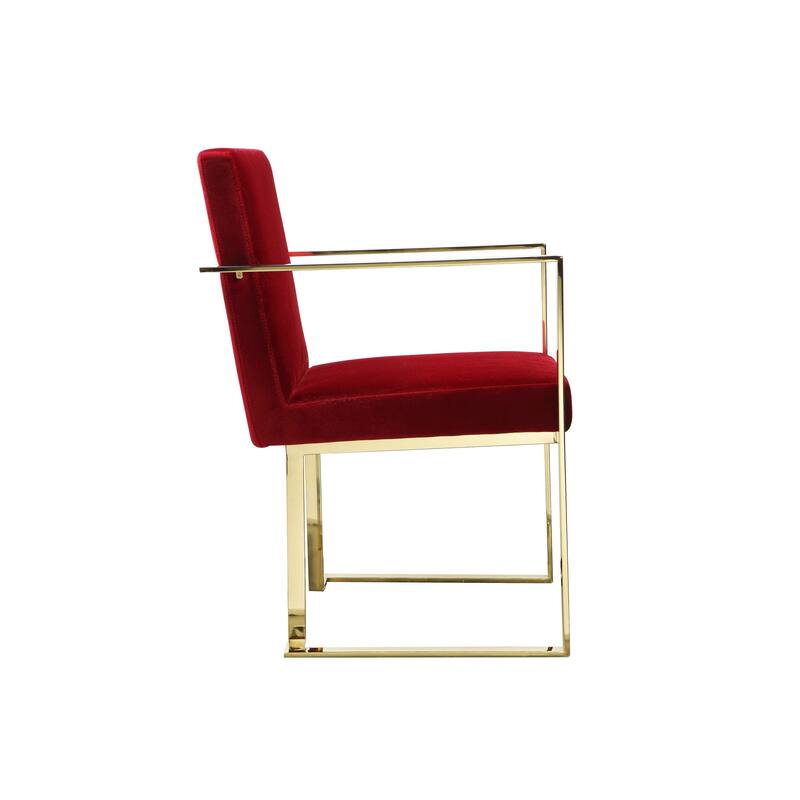 Boly 22 Inch Dining Side Chair Armchair, Maroon Velvet, Gold Steel Frame