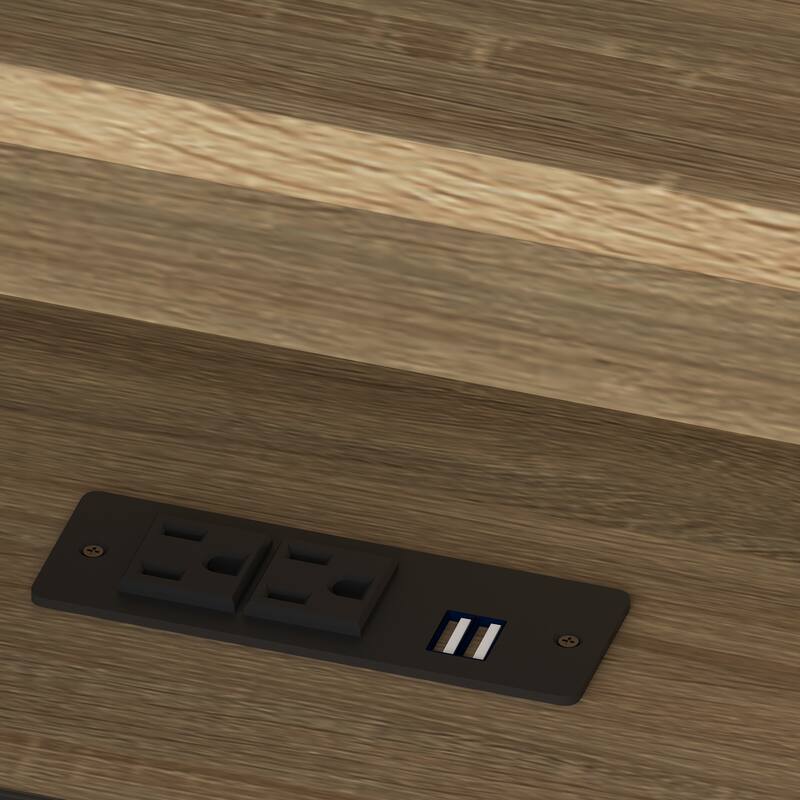 Rustic Platform Bed 3-Pieces Bedroom Sets with Storage Nightstand and Dresser, Wooden Platform Bed with Charging Station