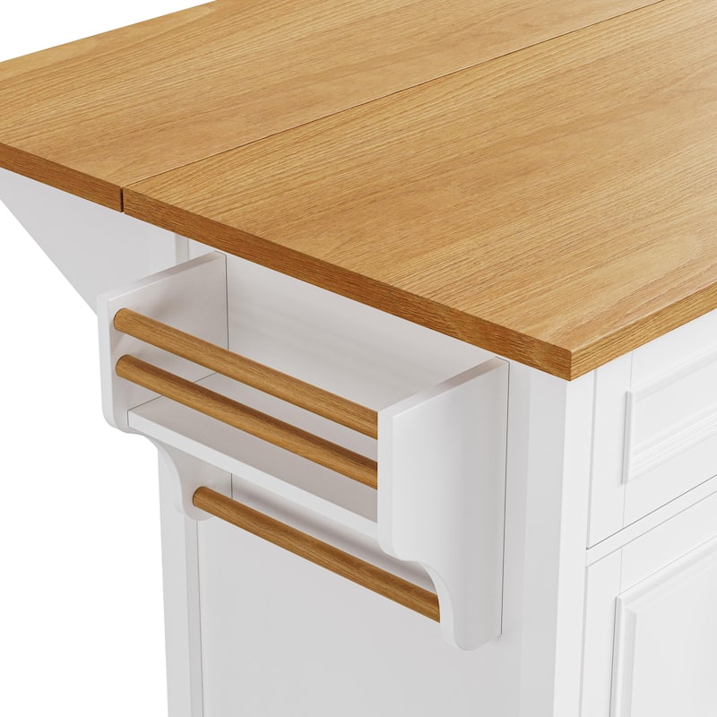 Kitchen Island on Wheels with Spice Rack, Towel Rack, 2 Doors and 5 Drawers, Kitchen Storage Cart with Adjustable Shelf