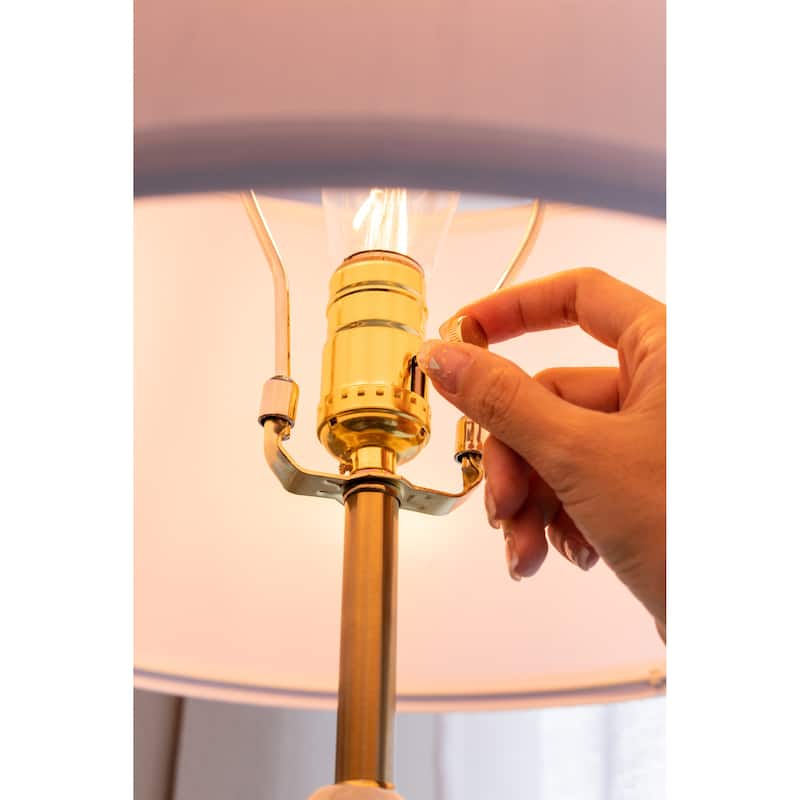 D14x26.3" White and Gold Three Tiered Round Table Lamp with Drum Shade