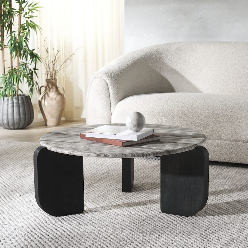 SAFAVIEH Home Graelyn Marble Top Coffee Table - 35"W x 35"D x 15"H - Black/Grey
