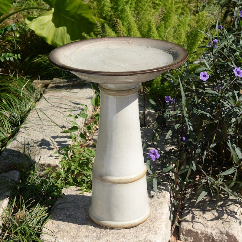 Ceramic Outdoor Patio Birdbath - 21.5" - Cream