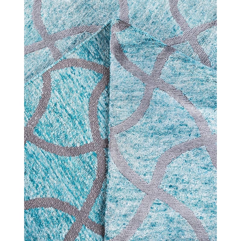 Modern One-of-a-Kind Hand-Knotted Area Rug - Green, 9' 0" x 12' 4" - 9' 0" x 12' 4"