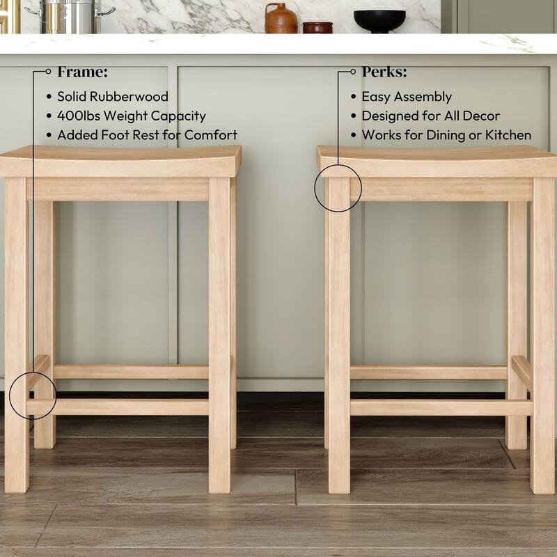 Now Furniture Solid Wood Backless Saddle Seat Counter Height Stool