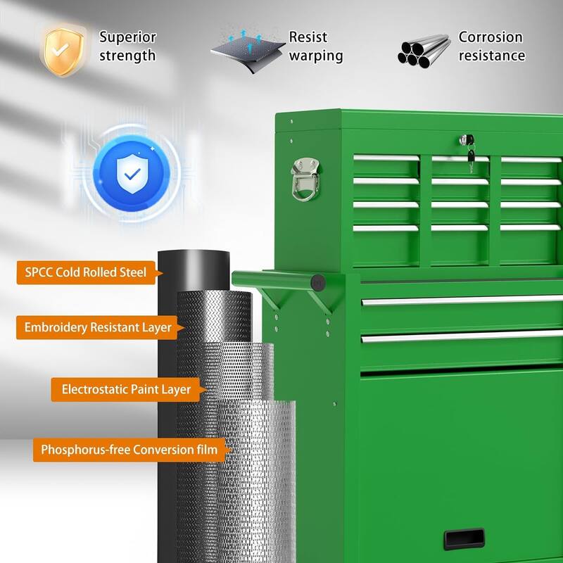 8-Drawer Rolling Tool Storage Cabinet with Detachable Top Tool Box