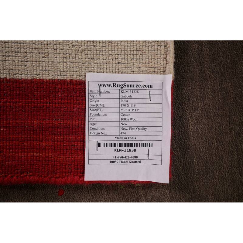 Brown Striped Gabbeh Oriental Accent Rug Handmade Wool Carpet - 3'11"x 5'7"