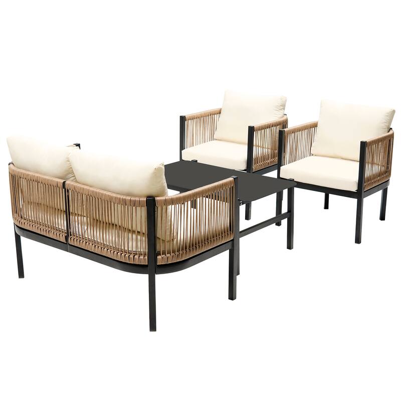 Multi-person Outdoor Sofa Set with Modular Design Iron Frame and Glass Table for Patios Backyards