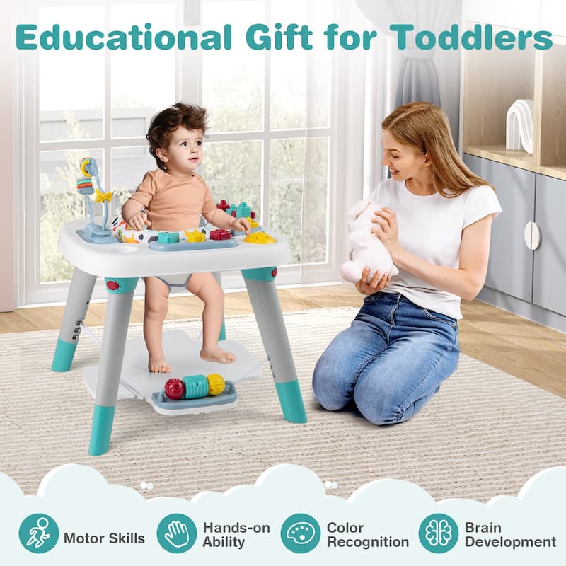 Multicolor 6-in-1 Kids Activity Center with Rotating Seat, Toys and Adjustable Board - 24" L × 24" W × 27" H