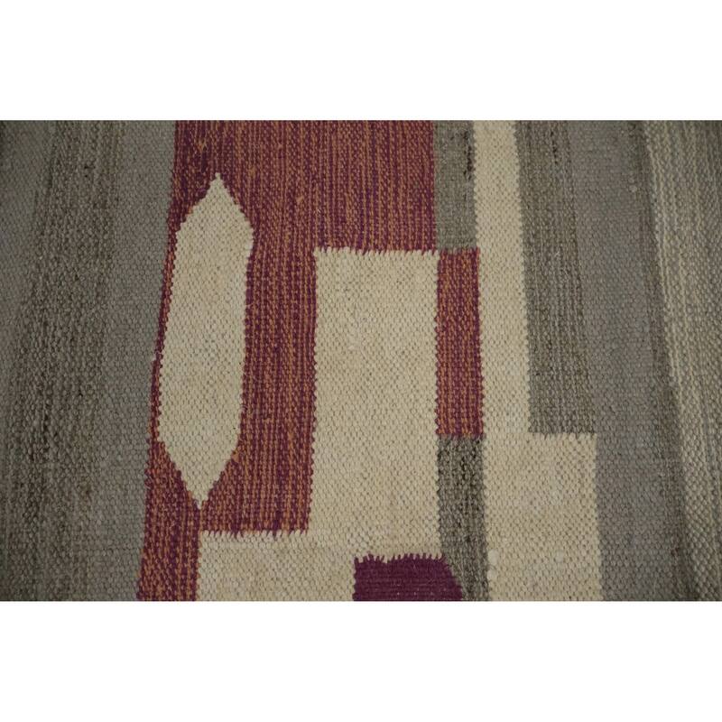 Hand Woven Oriental 100% Wool Carpet Southwestern Tribal Greys & Charcoal Kilim Area Rug - 13' 10'' X 9' 10''