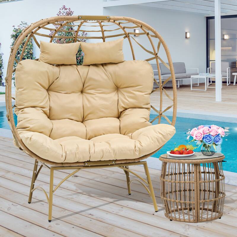 Double egg chair with end table - Yellow