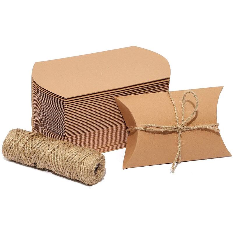 Bright Creations 100-Pack Pillow Boxes with Twine for Jewelry Party Favor Gift Card (5x3 In)