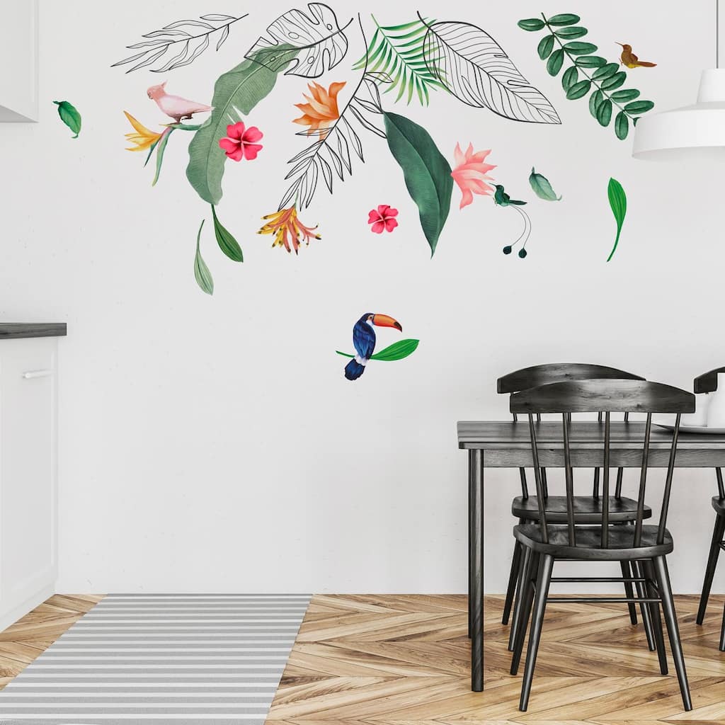 Tropical Leaves and Flowers Wall Stickers Home Decals DIY Decor