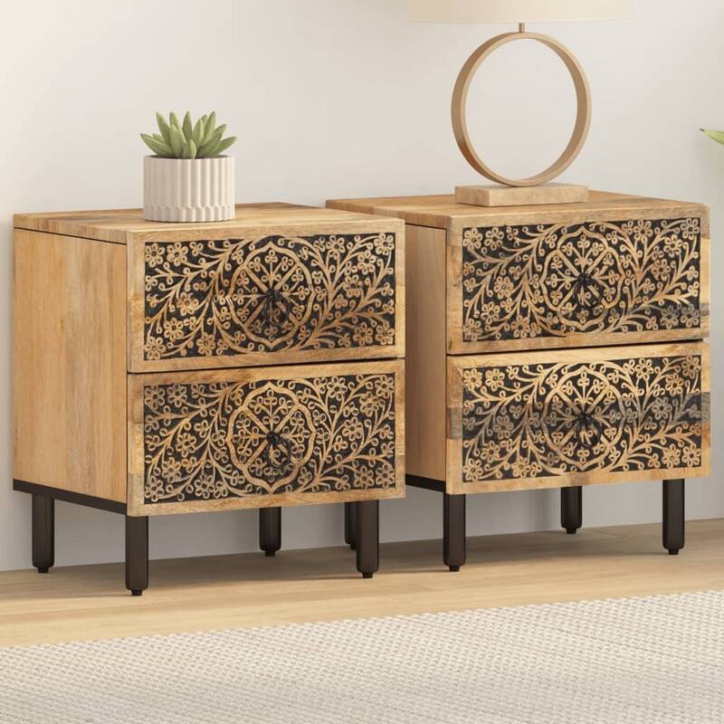 vidaXL Bedside Cabinets 2 pcs 15.7"x13"x18.1" Solid Wood Mango - 15.7" x 13" x 18.1"