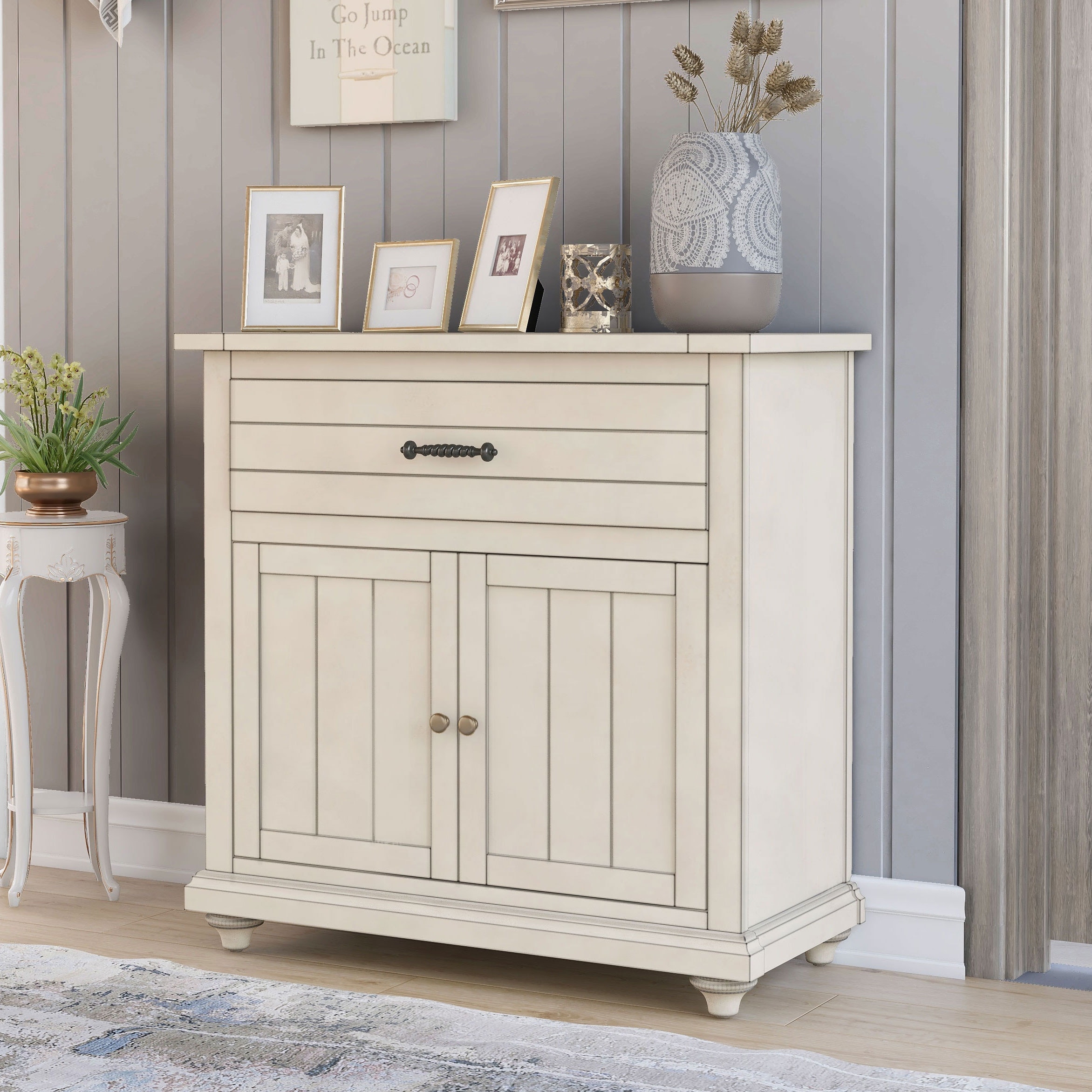 Furniture of America Cruize Transitional Antique White 32-inch Wood 2-Shelf Hallway Cabinet
