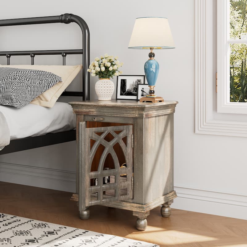18" W X 14" D X 24" H Antique Grey Wood Nightstand