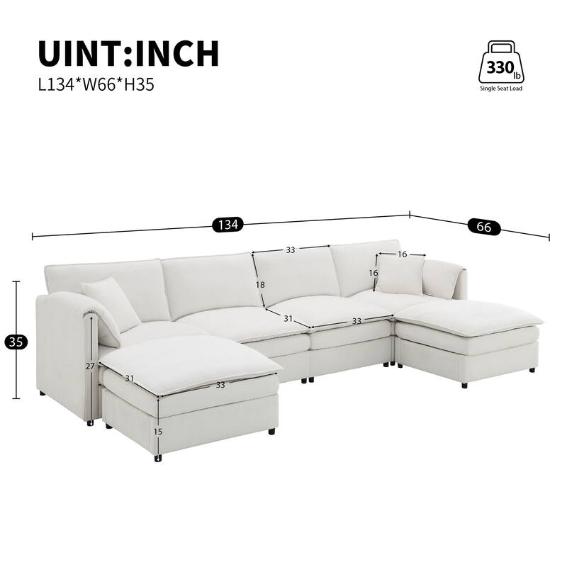 U-Shaped Modern Chenille Modular Sectional Sofa with Double Cushions, Offered in 3 Colors