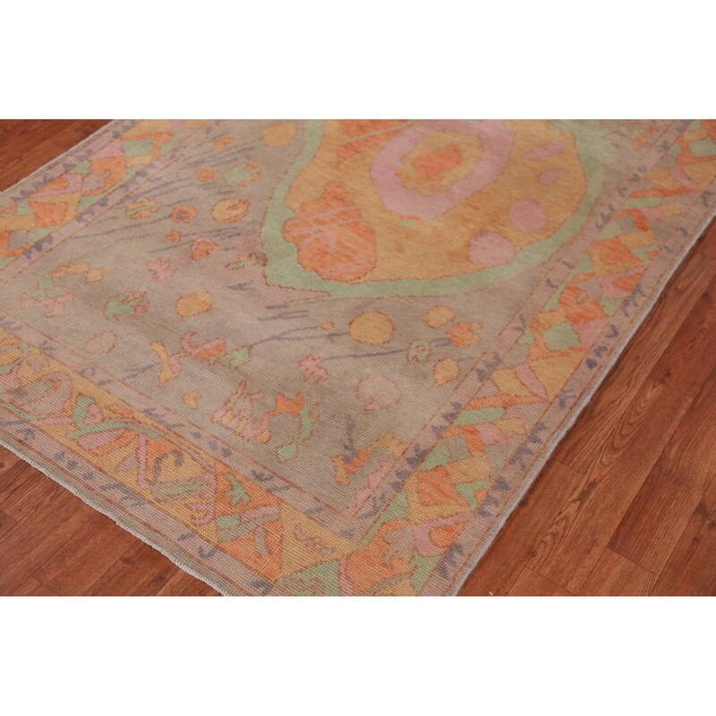 Hand Knotted Oriental 100% Wool Carpet Transitional Medallion Oranges & Rust Oushak Area Rug - 7' 0'' X 4' 0''