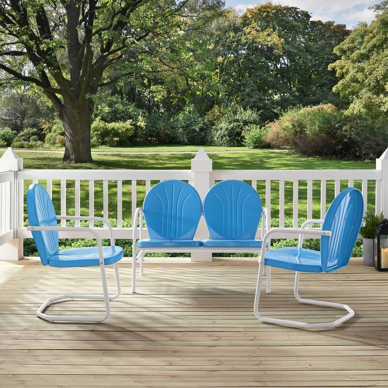 Griffith 3 Piece Metal Outdoor Conversation Seating Set - Loveseat & 2 Chairs in Sky Blue Finish