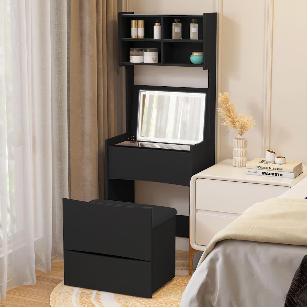Dressing Table with LED Illuminated Mirror and Storage