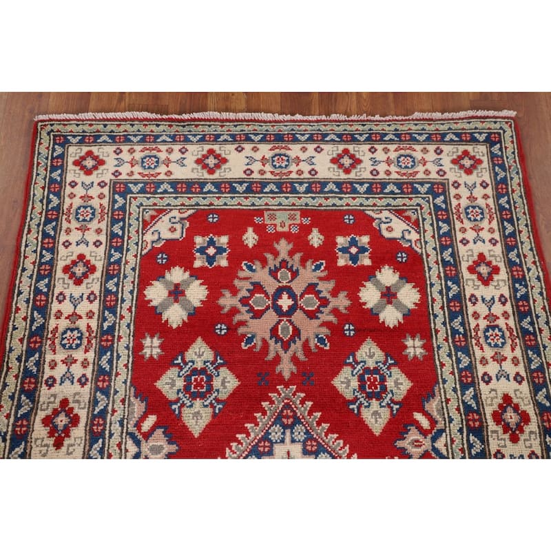 Red Kazak Accent Rug Hand-Knotted Foyer Wool Carpet - 3'3" x 5'3"