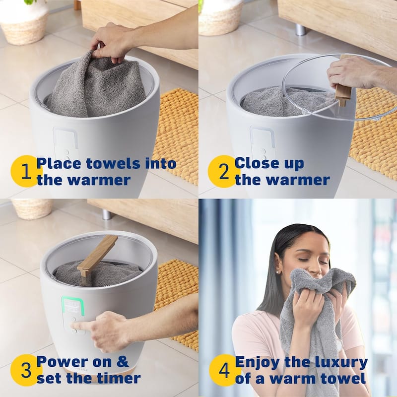 Live Fine Towel Warmer, Small Bucket Style Towel Heater with LED Display, Adjustable Timer, & More! - White