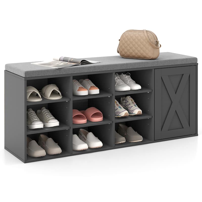 3 Tier Shoe Storage Bench Shoe Organizer with Cushions 9 Compartments