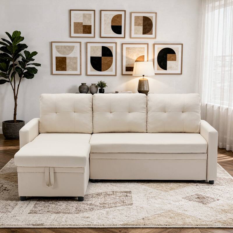 Tufted Convertible Corduroy/ Linen Modular Sectional Sofa with Storage Chaise