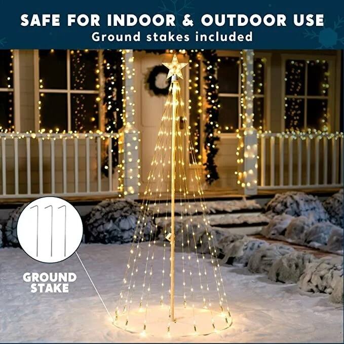 6FT Tall Plastic Warm White LED Animated Lightshow Cone Tree, Indoor Outdoor Christmas Decoration