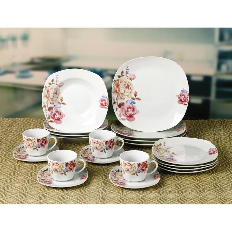 Porcelain 20 Piece Square Dinnerware Set Service for 4