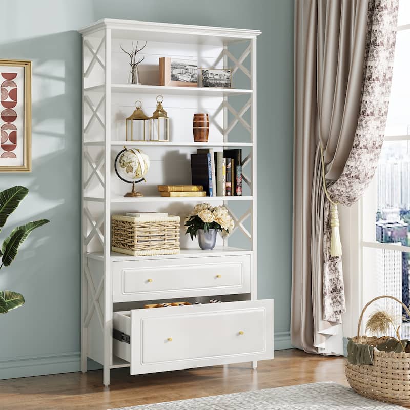 72"Tall Black Bookshelf with 2 Drawers