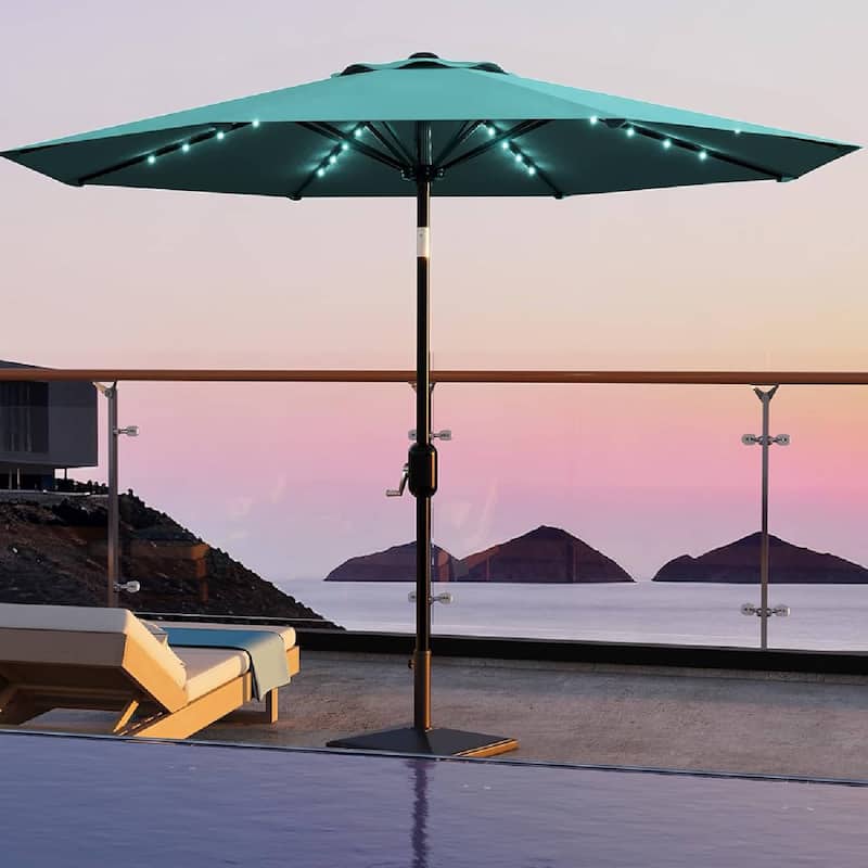 10 FT Outdoor Table Patio Umbrella, Waterproof UV Protection with Solar Lights - Blue