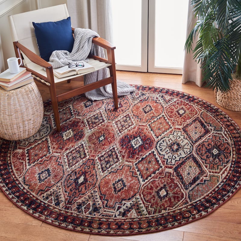 SAFAVIEH Herat Malinka Traditional Rug - 6'7" Round - Rust/Creme
