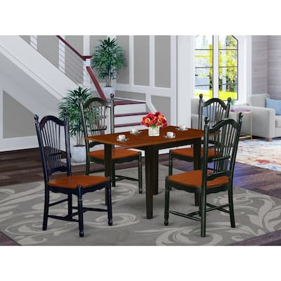 HomeStock 5-Pc Black and Cherry Finish Solid Wood Top - Dining Room Set - Seats 4