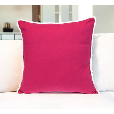 HomeRoots 20" Hot Pink Cotton Throw Pillow With Fringe